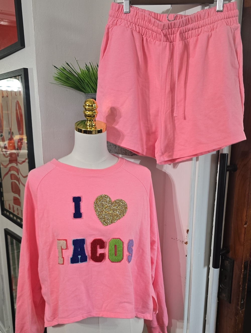 Judith March I Love Tacos Sweatshirt Shorts Outfit Set Large Womens